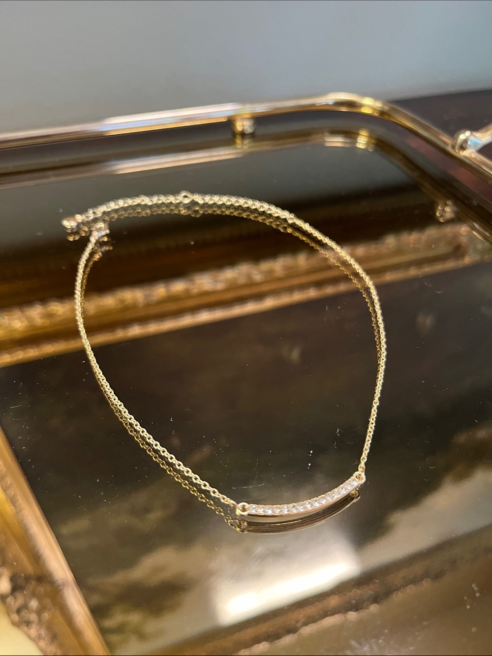 Gold Crystal Bar Choker Necklace